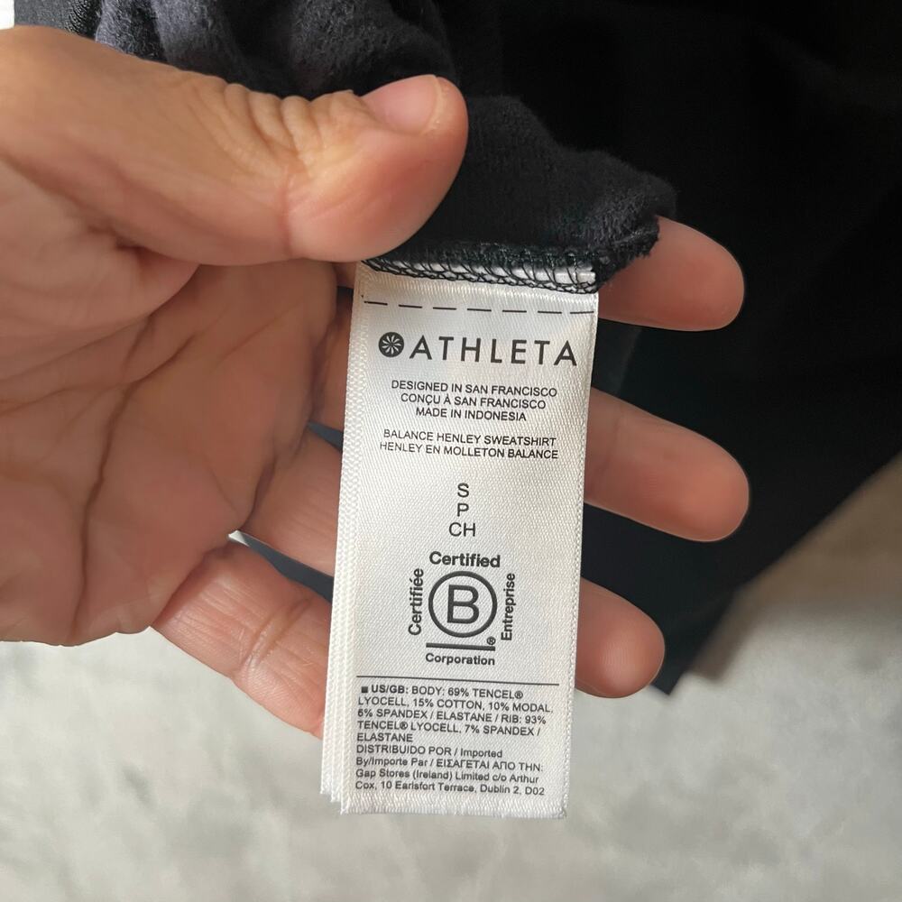 Athleta Balance Henley Sweatshirt Black Size Small Oversized Tencel Cotton New - Picture 8 of 8